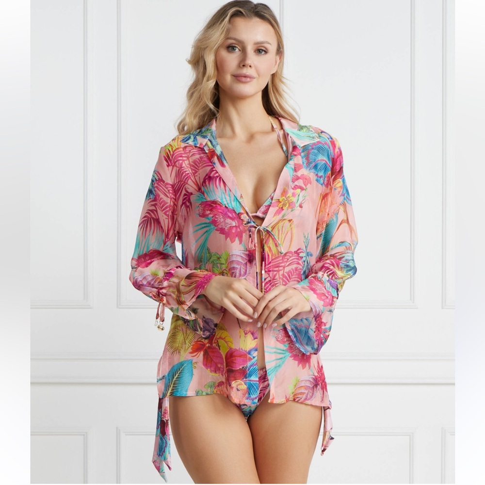 Guess Silk Blend Tropical Print Cover-up - Size L